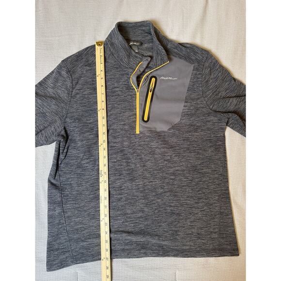 Eddie Bauer Men’s Quarter Zip Fleece Pullover Gray Heather Large Yellow Zipper - Picture 4 of 6